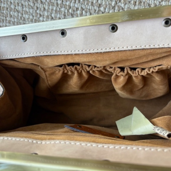 PATRICIA NASH Ferrara-Frame med. sz satchel purse Italian leather taupe gold - Picture 16 of 16